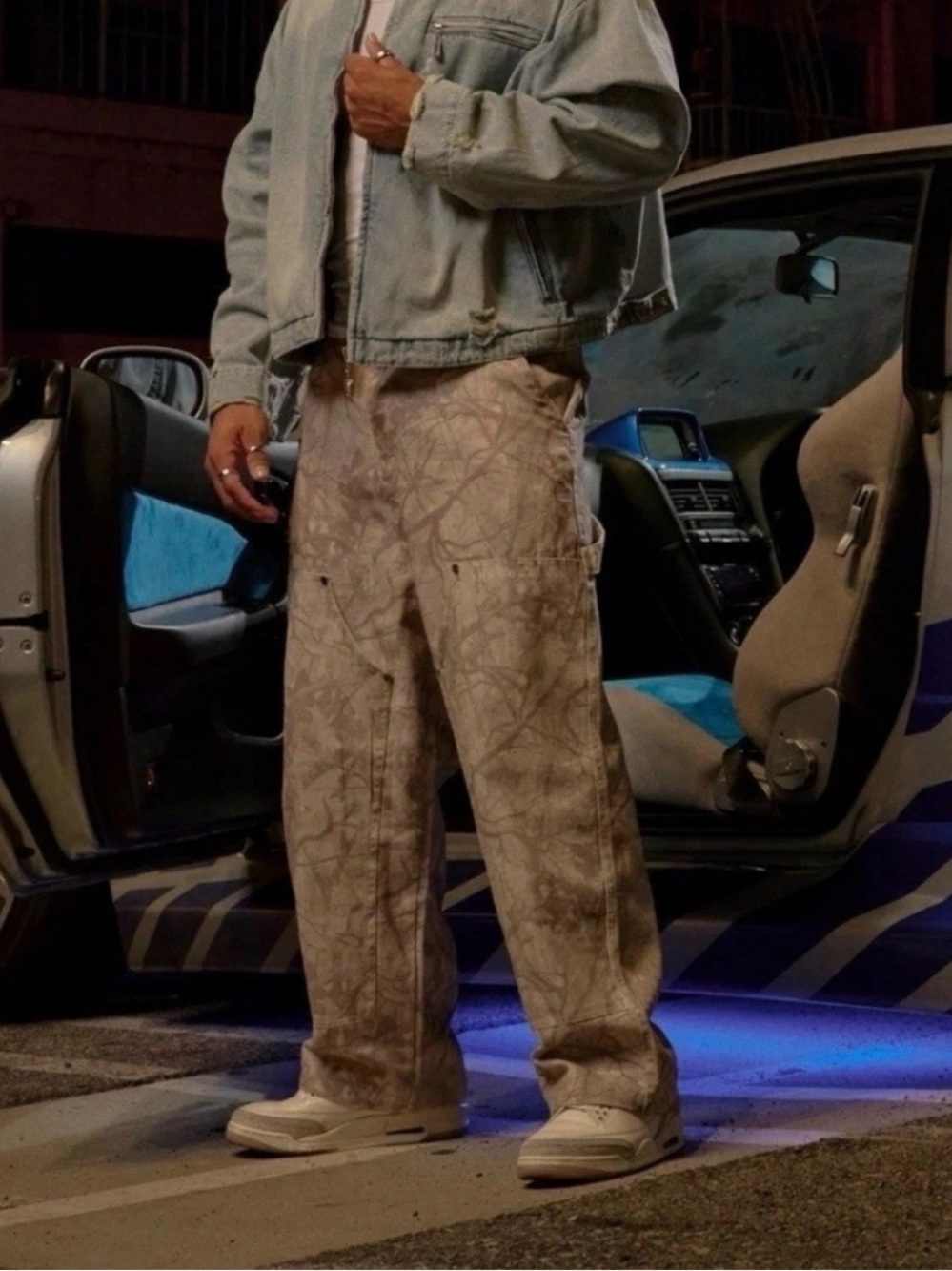 YoungLA Light Camo Carpenter Pants with adjustable waist
